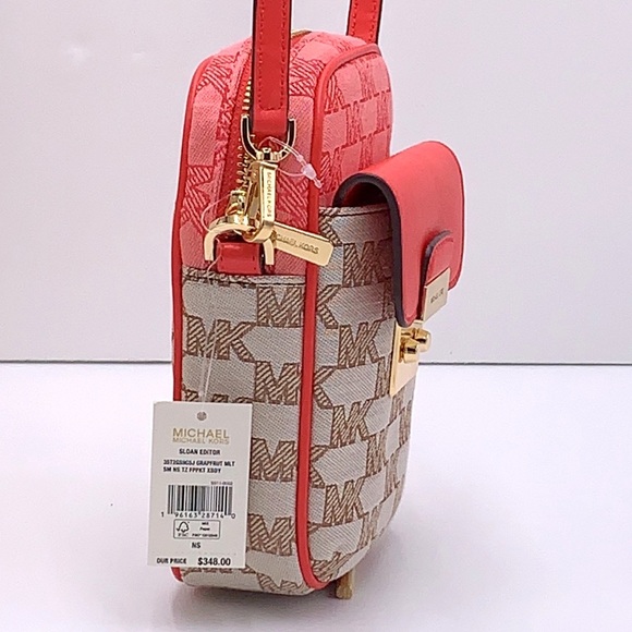 MICHAEL KORS SLOAN EDITOR SMALL NS TOP ZIP FLAP PACKET XBODY GRAPEFRUIT MULTI - Picture 4 of 16